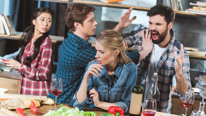squabbling siblings in the kitchen